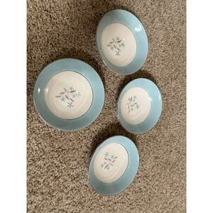 Set of 4 Homer Laughlin Rhythm Mid Century Vintage Aqua Blue Rhythm Berry Bowls